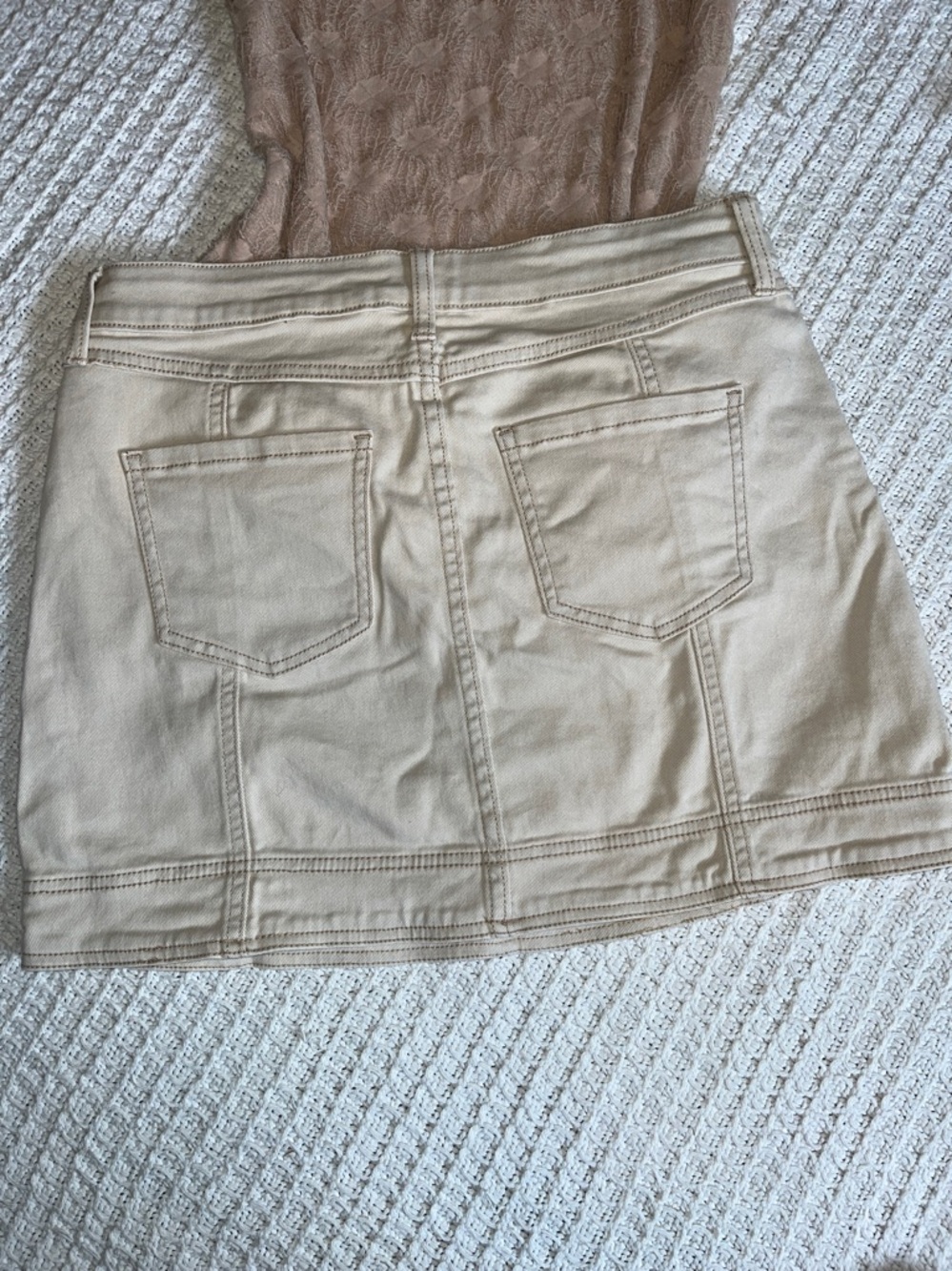 2pc Outfit bundle cute cargo look denim tan khaki mini skirt sz10& Mitto tan top - Picture 5 of 12